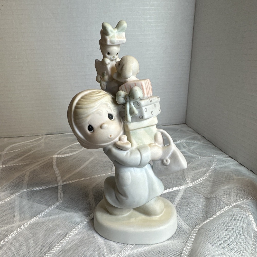 Jonathan & David Bundles of Joy Porcelain Figurine Boy w Gifts Dog Rabbit 1982